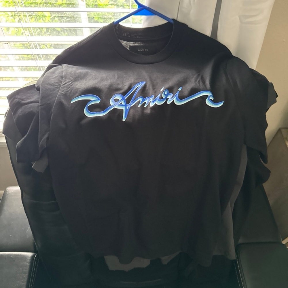 Amiri Black T-Shirt with Blue Amiri